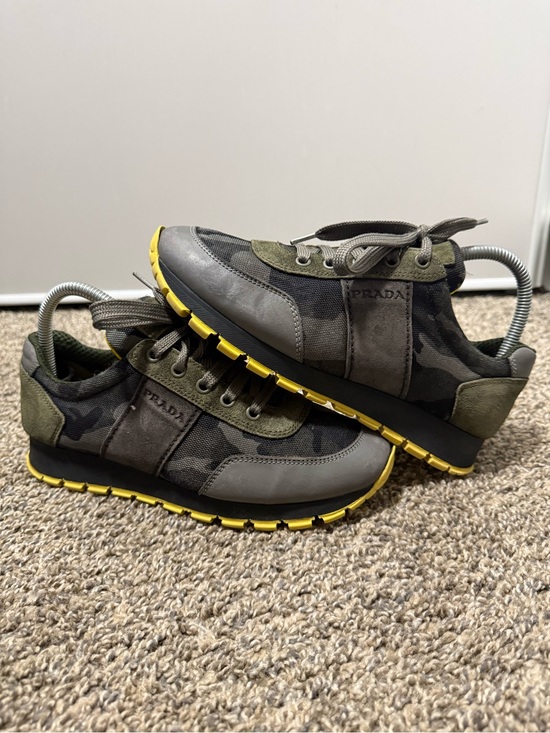 Prada Shoes - Prada Men’s Camouflage Runner Sneakers in Gray, Olive & Yellow
